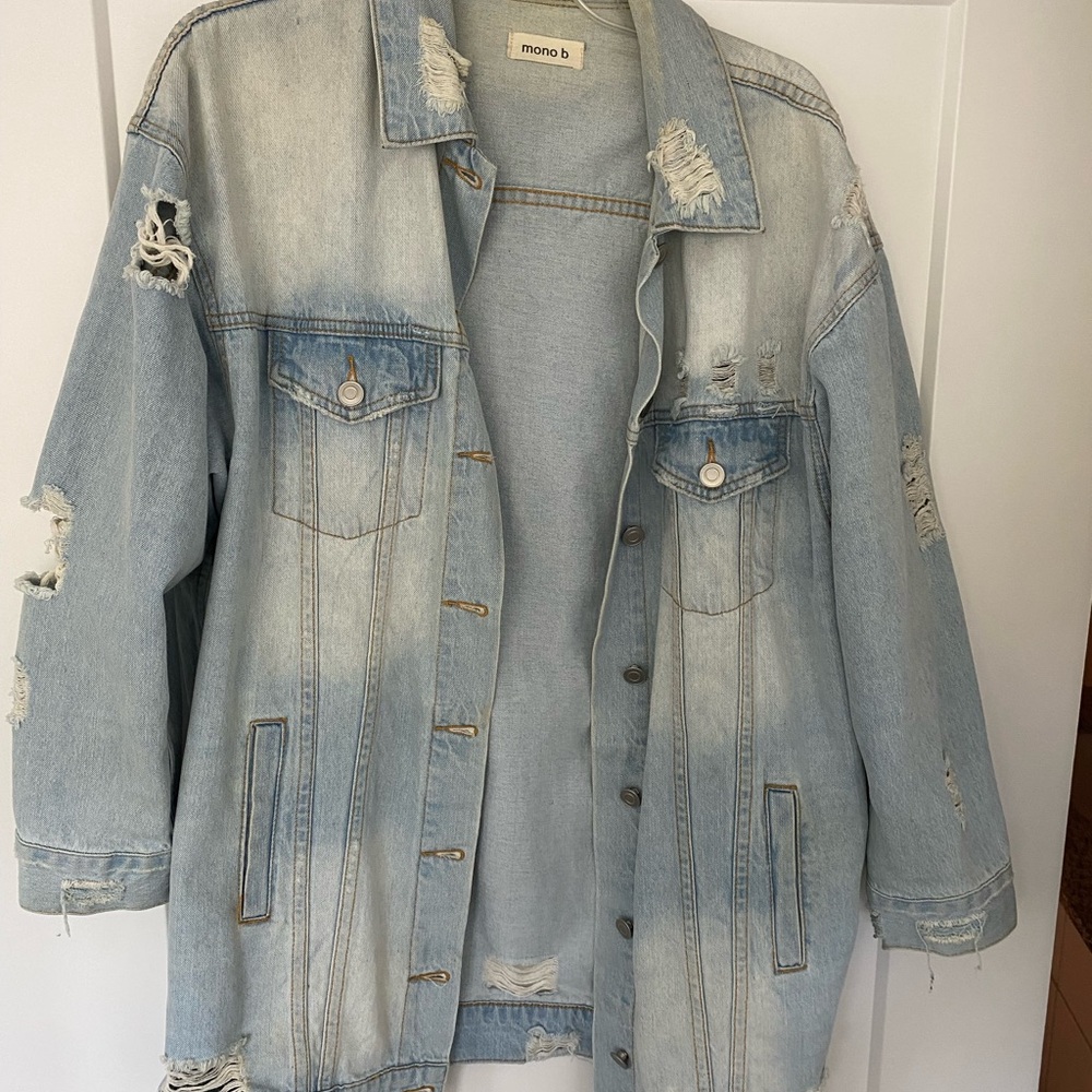 Mono B Vintage Wash Distressed Denim Jacket